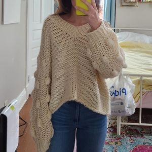 Chunky Sweater with Bubble Knit Sleeves